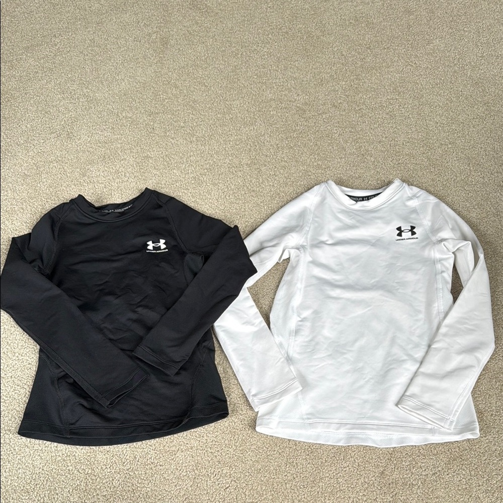 Under Armour Black and White Long Sleeve Tees Athletic Cold Gear Baselayers